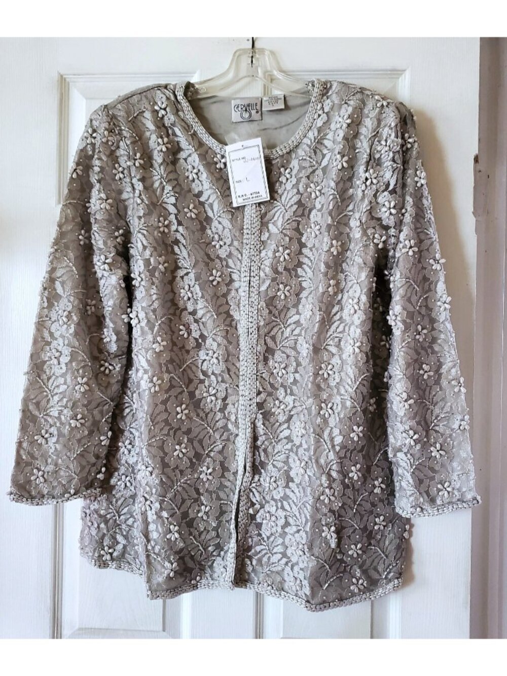 VINTAGE CERVELLE CARDIGAN BLAZER BEADED WITH FAUX PEARLS L MADE IN INDIA NWT